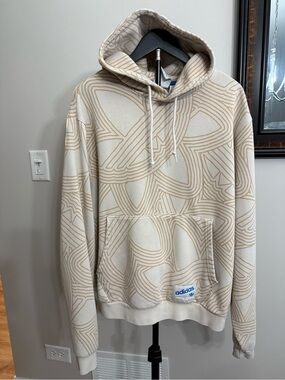 Men’s adidas Beige & Tan Abstract Pattern Hoodie Size Large